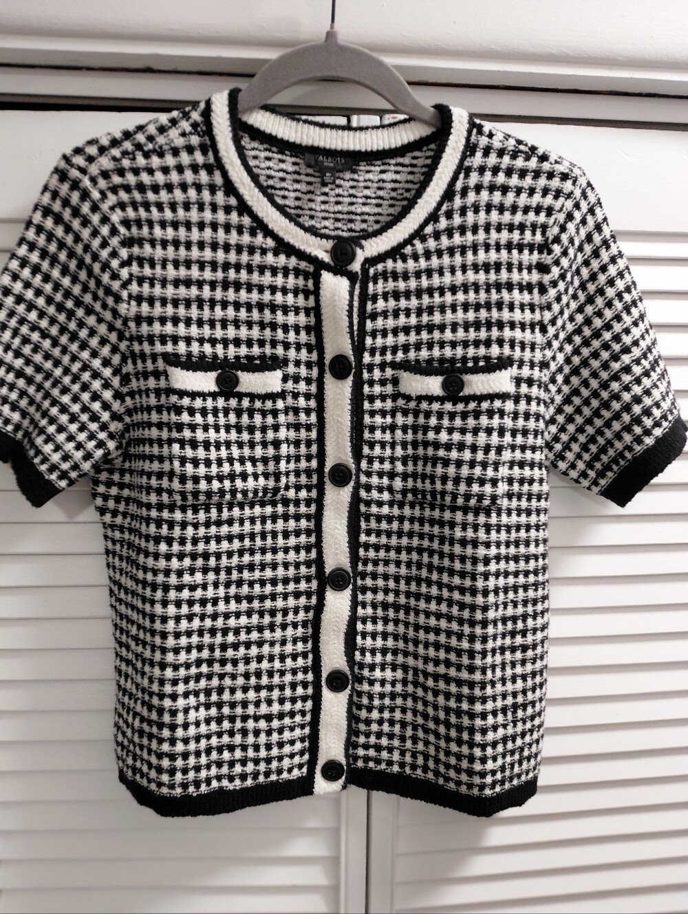 Talbots Black & White Short-Sleeve Knit Button Down Cardigan